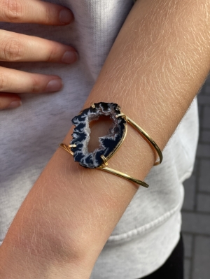 BLACK BRACELET AGATE HOLE black/grey