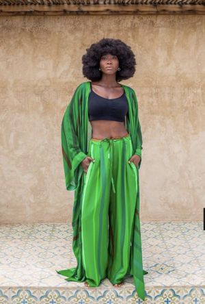 KIMONO L STRIPE groen
