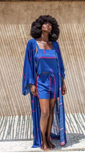 KIMONO L STRIPE blauw